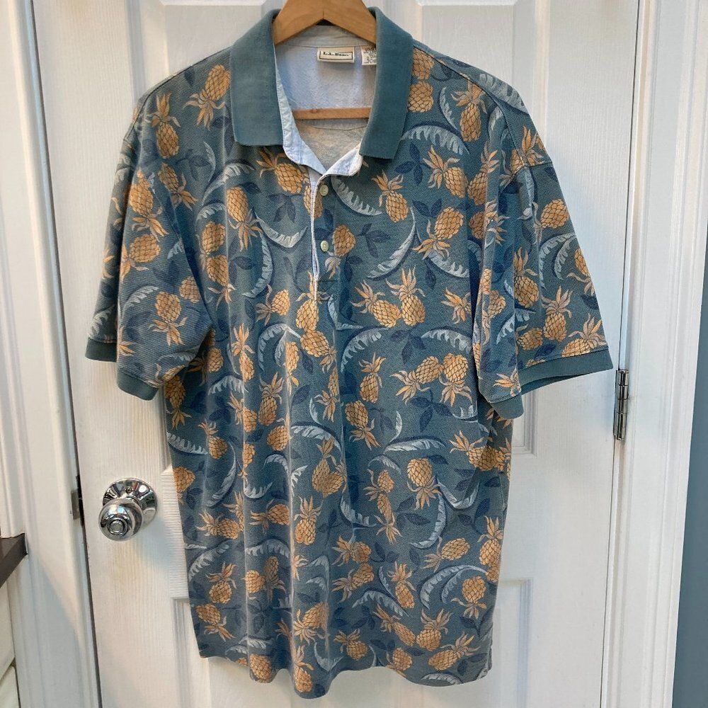 L.L. Bean Hawaiian Pineapple Polo Shirt Size Large